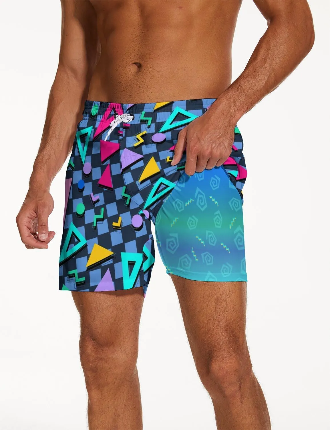 Men's Swim Trunks with Compression Liner 5" Inseam Mens Quick Dry Board Shorts with 4 Pockets for Beach Vacation