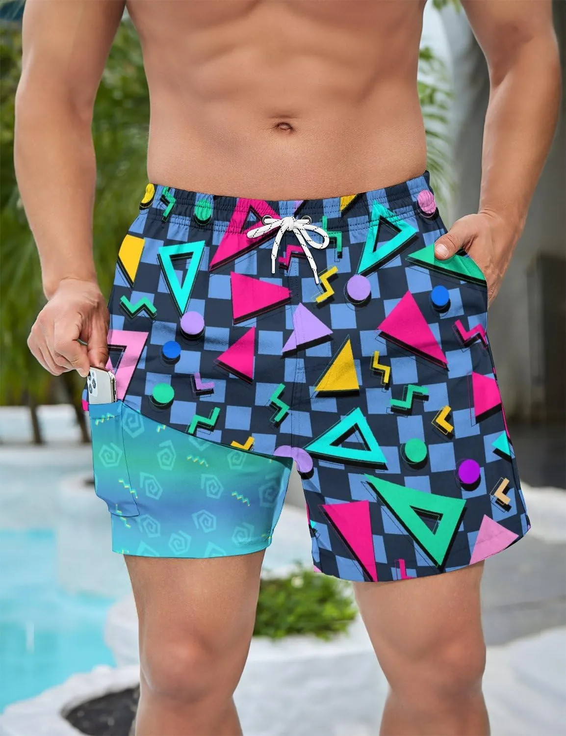 Men's Swim Trunks with Compression Liner 5" Inseam Mens Quick Dry Board Shorts with 4 Pockets for Beach Vacation