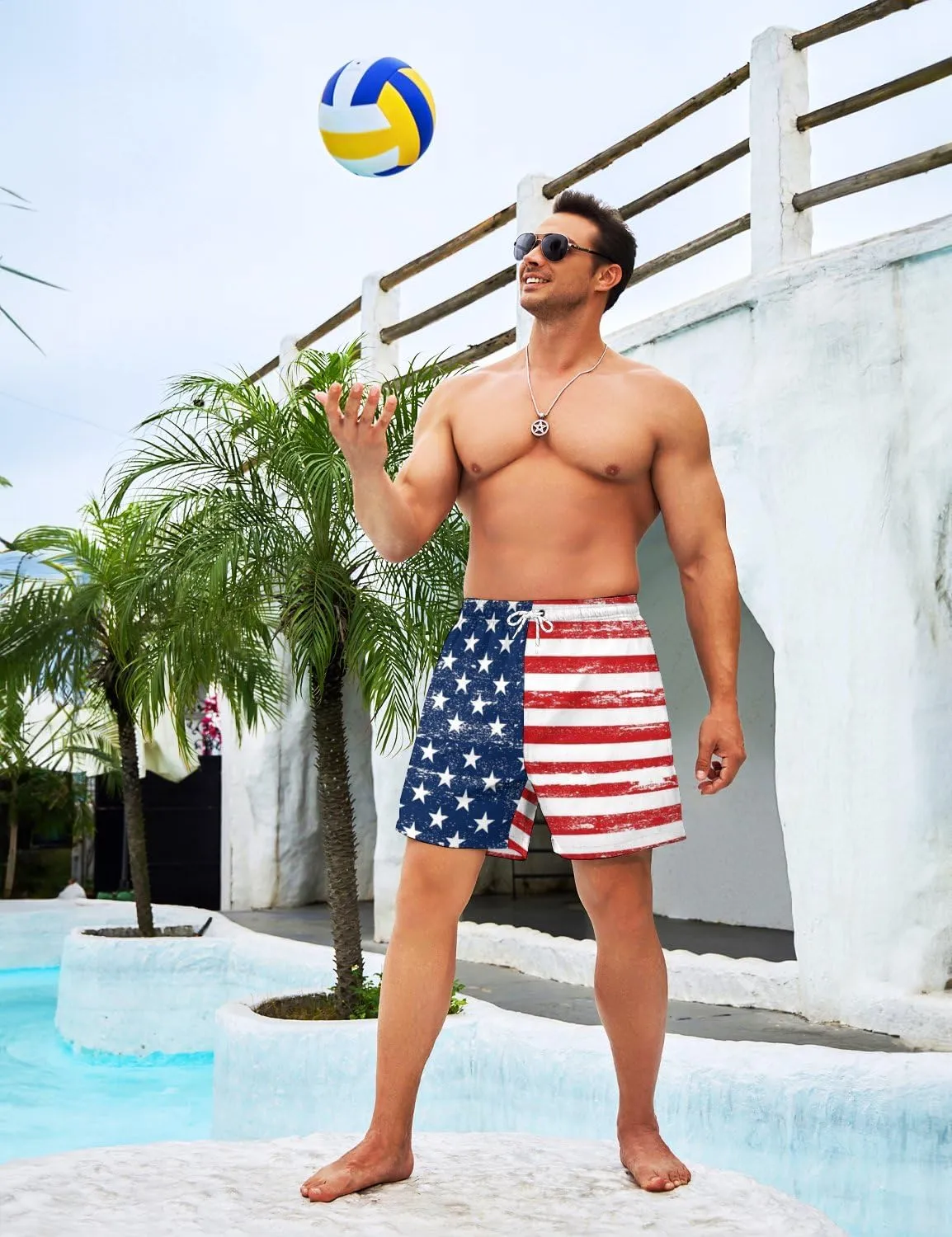 Mens Swim Trunks with Compression Liner 7 Inch Board Shorts Men Bathing Suit 2 in 1 Quick Dry Beach Swimsuits