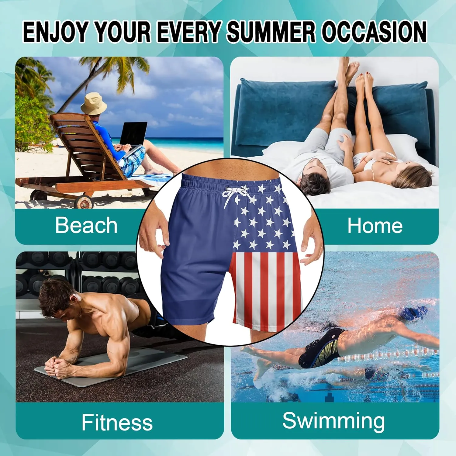 Mens Swim Trunks with Compression Liner 7" Bathing Suit Swimming Shorts Quick Dry Board Shorts Swimsuits with Pockets