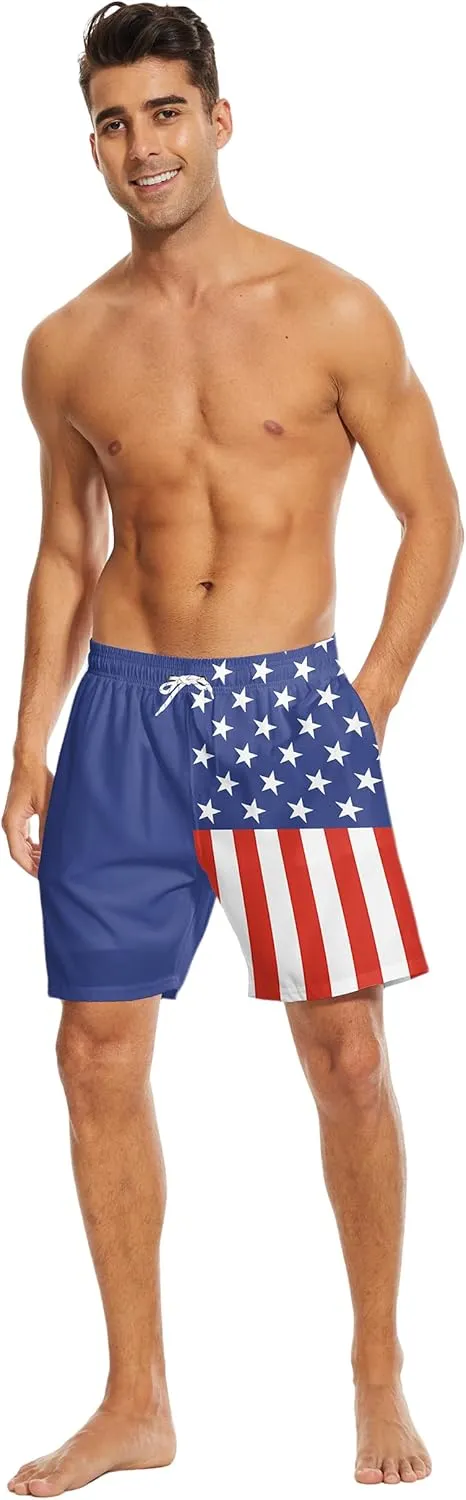 Mens Swim Trunks with Compression Liner 7" Bathing Suit Swimming Shorts Quick Dry Board Shorts Swimsuits with Pockets