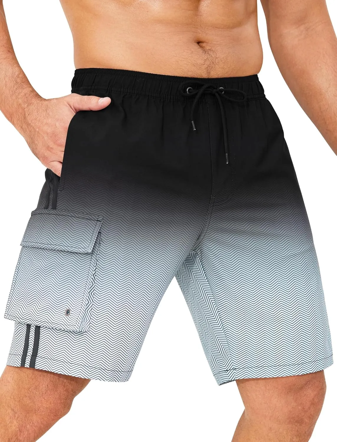 Mens Swim Trunks with Compression Liner 9 Inch Bathing Suits Quick Dry Board Shorts Summer Swimsuit with Cargo Pocket