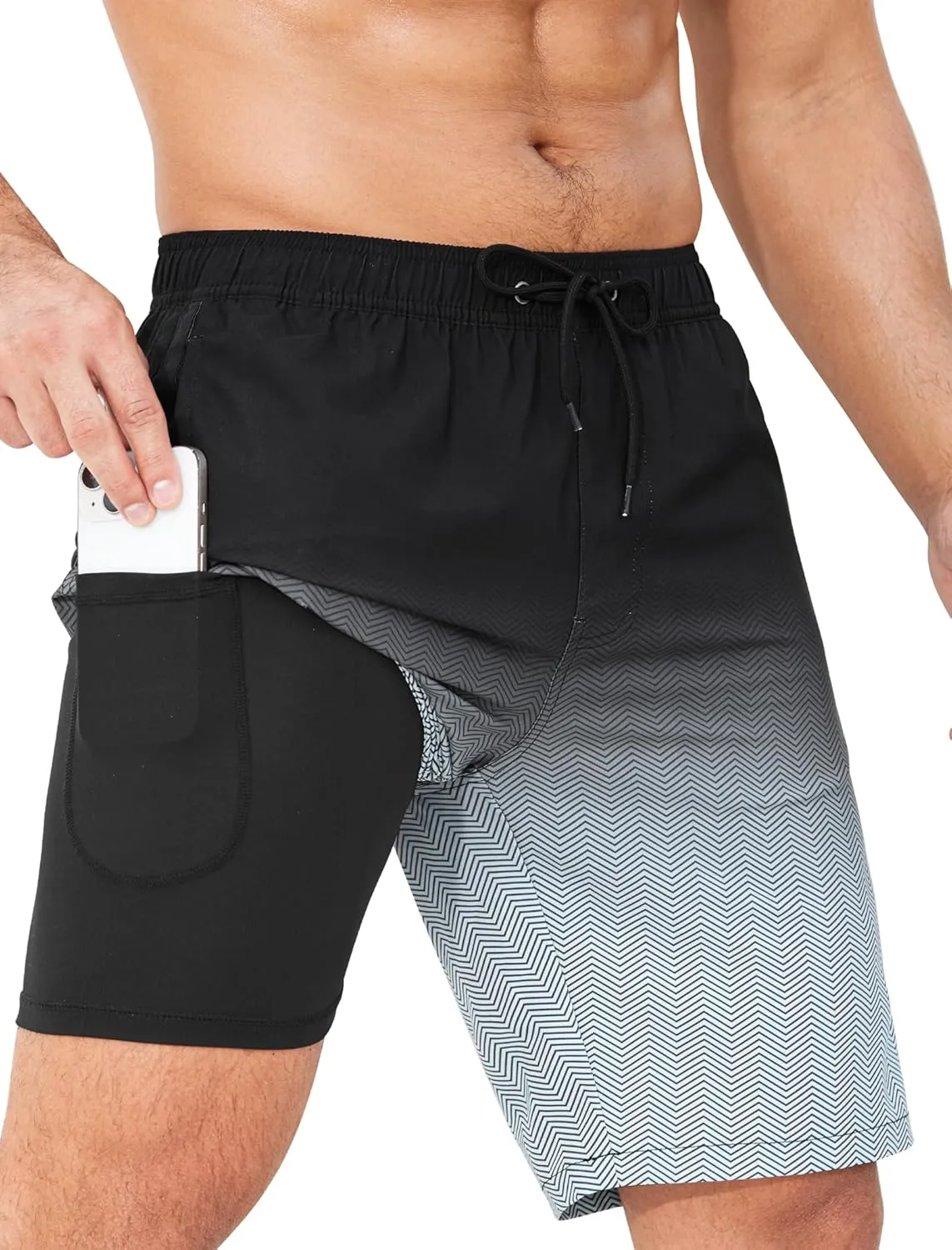 Mens Swim Trunks with Compression Liner 9 Inch Bathing Suits Quick Dry Board Shorts Summer Swimsuit with Cargo Pocket