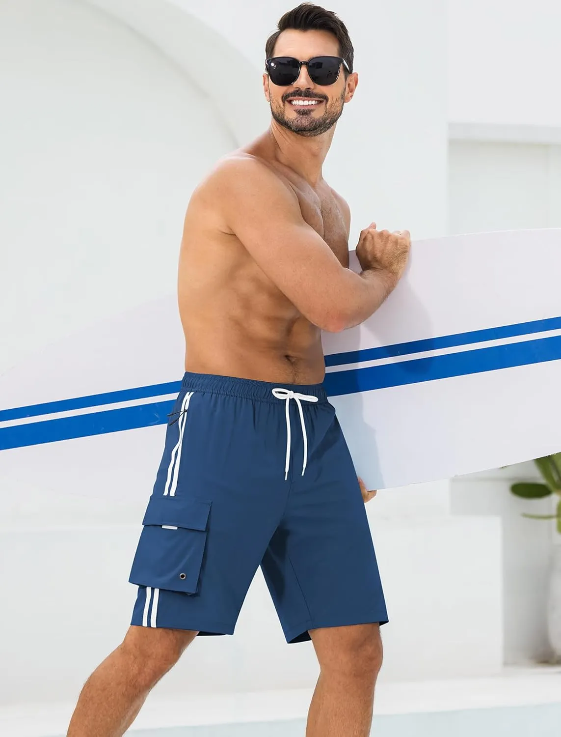 Mens Swim Trunks with Compression Liner 9 Inch Bathing Suits Quick Dry Board Shorts Summer Swimsuit with Cargo Pocket