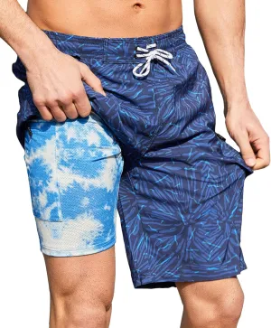 Mens Swim Trunks with Compression Liner 9 Inch Swim Shorts Bathing Suits Quick Dry Hiking Cargo Shorts with Zipper Pocket