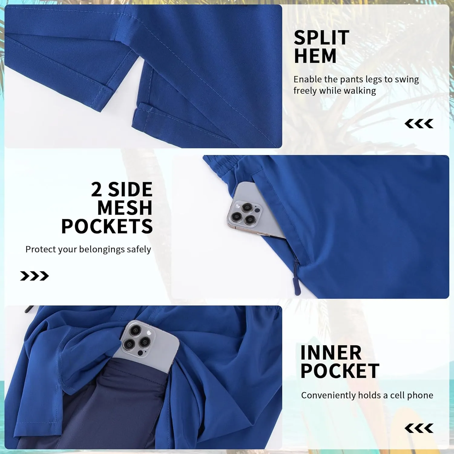 Mens Swim Trunks with Compression Liner 9" Board Shorts 2 in 1 Quick Dry Bathing Suits with Zipper Pockets