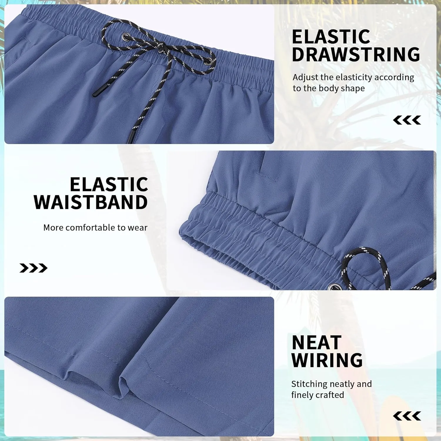 Mens Swim Trunks with Compression Liner 9" Board Shorts 2 in 1 Quick Dry Bathing Suits with Zipper Pockets