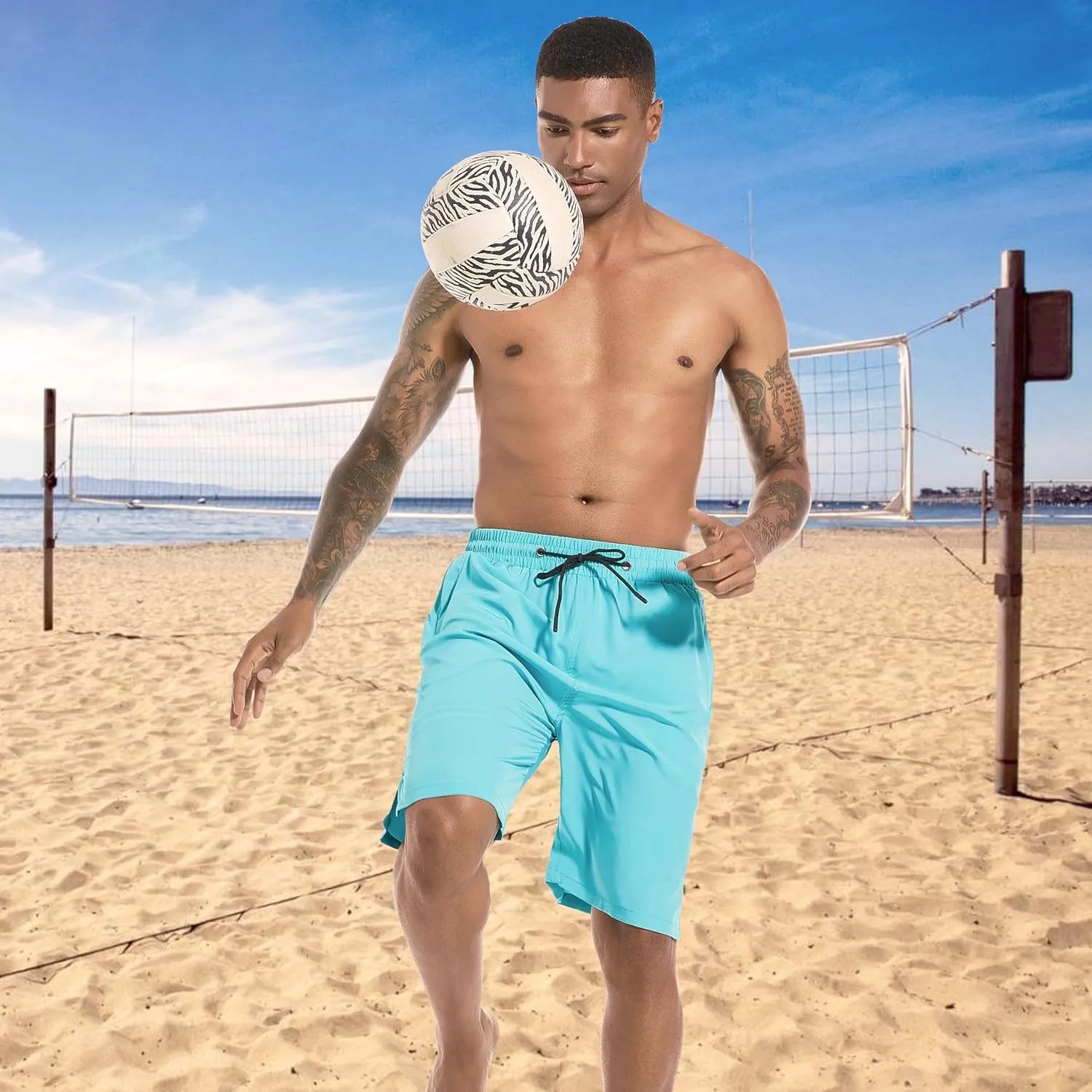 Mens Swim Trunks with Compression Liner 9" Board Shorts 2 in 1 Quick Dry Bathing Suits with Zipper Pockets