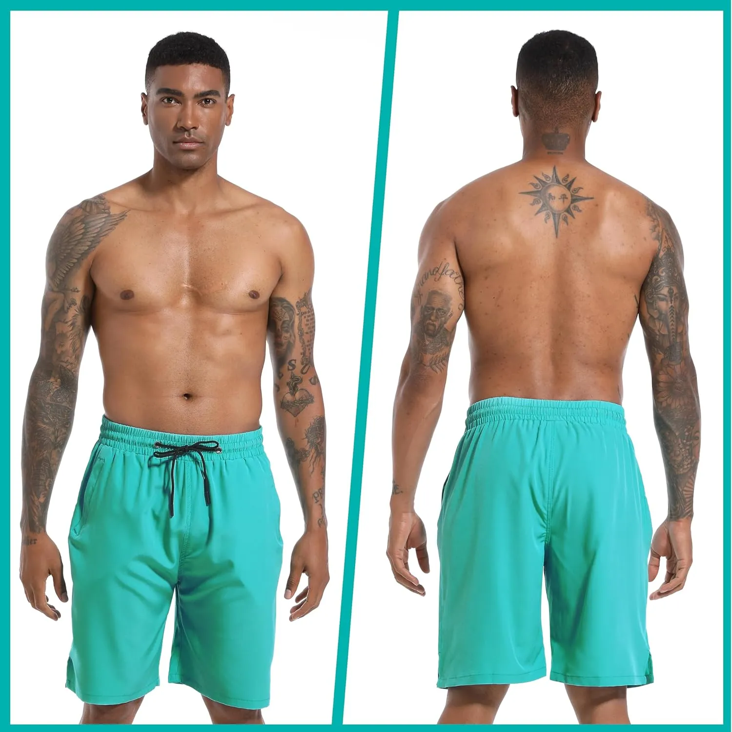 Mens Swim Trunks with Compression Liner 9" Board Shorts 2 in 1 Quick Dry Bathing Suits with Zipper Pockets