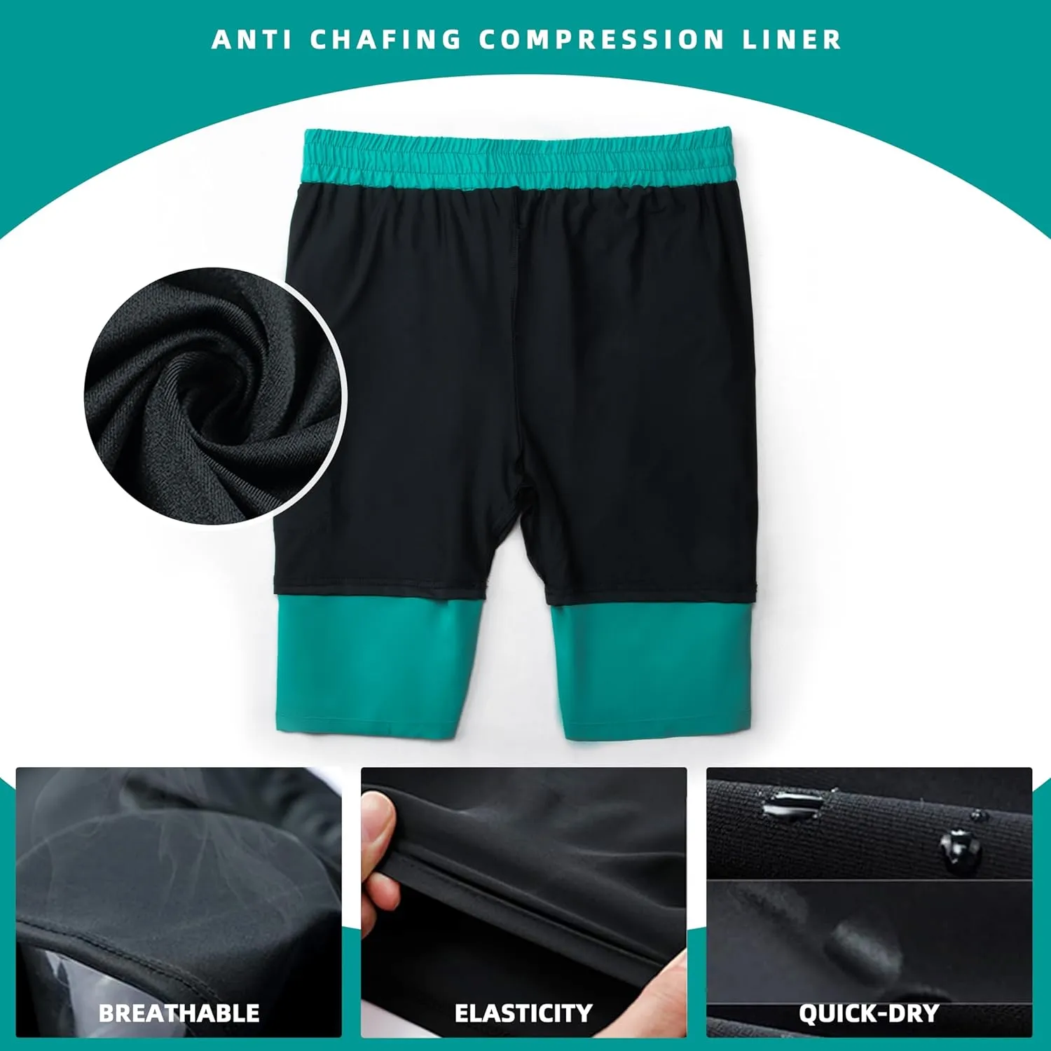 Mens Swim Trunks with Compression Liner 9" Board Shorts 2 in 1 Quick Dry Bathing Suits with Zipper Pockets