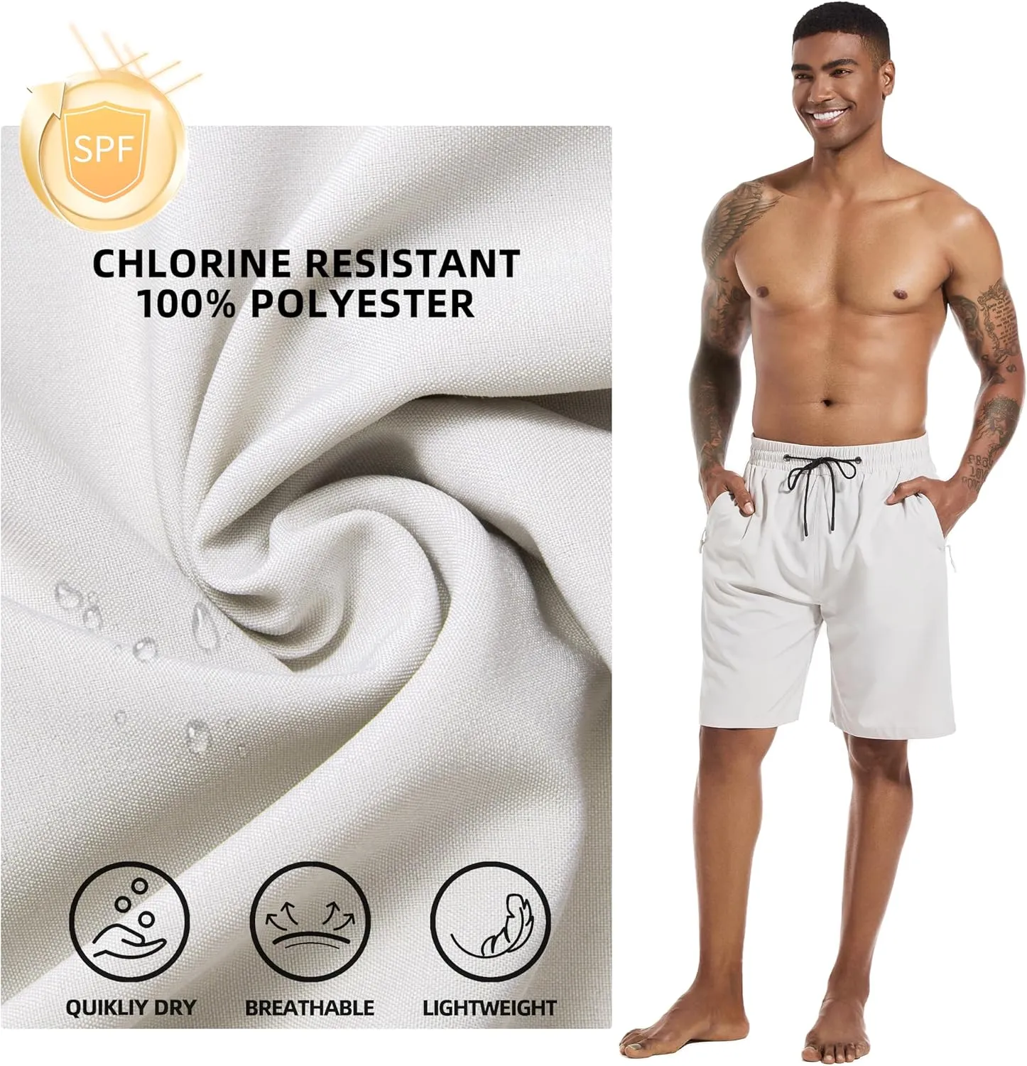 Mens Swim Trunks with Compression Liner 9" Board Shorts 2 in 1 Quick Dry Bathing Suits with Zipper Pockets