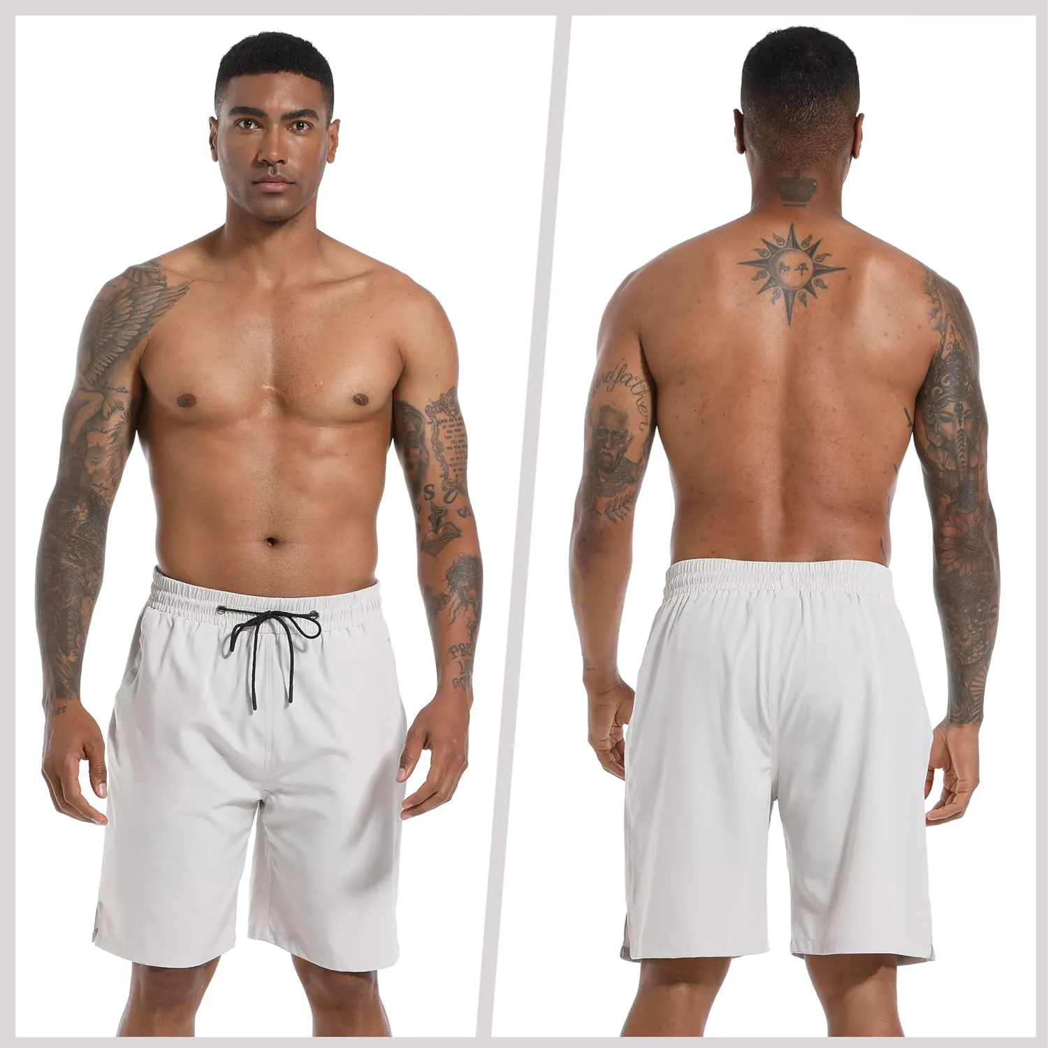 Mens Swim Trunks with Compression Liner 9" Board Shorts 2 in 1 Quick Dry Bathing Suits with Zipper Pockets