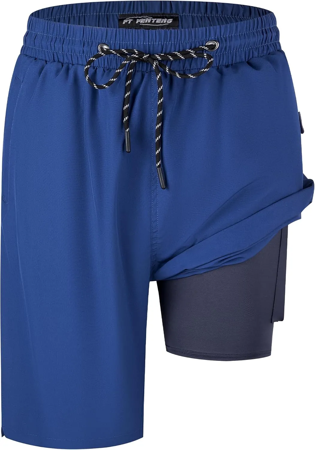 Mens Swim Trunks with Compression Liner 9" Board Shorts 2 in 1 Quick Dry Bathing Suits with Zipper Pockets