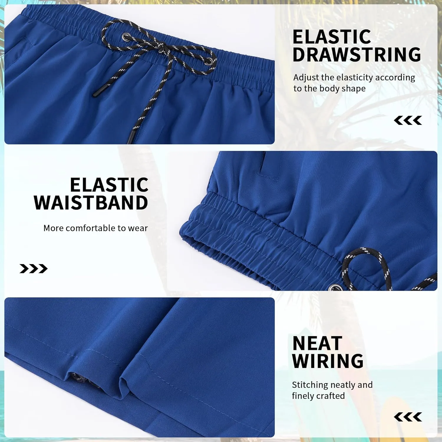 Mens Swim Trunks with Compression Liner 9" Board Shorts 2 in 1 Quick Dry Bathing Suits with Zipper Pockets