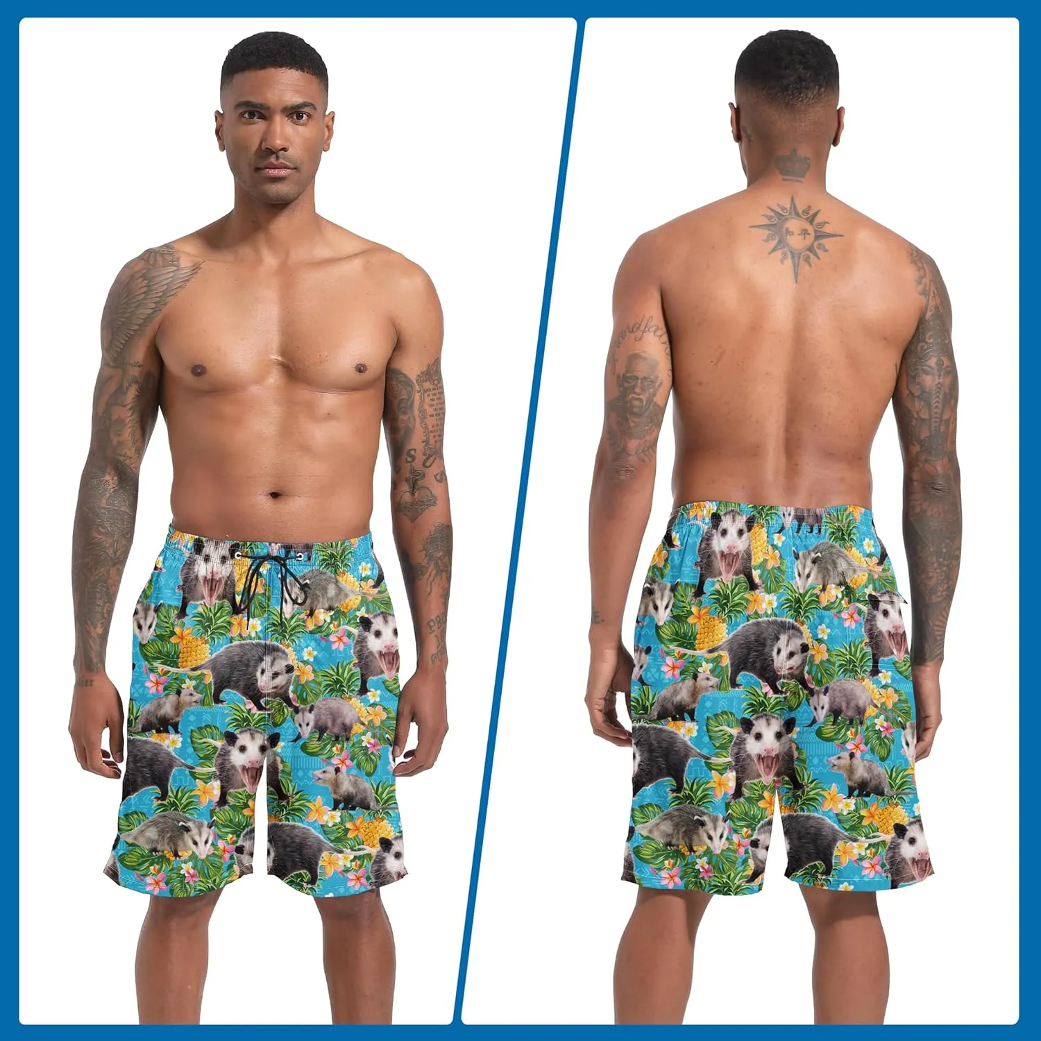 Mens Swim Trunks with Compression Liner 9" Stretch Board Shorts 2 in 1 Quick Dry Swimsuits Bathing Suits