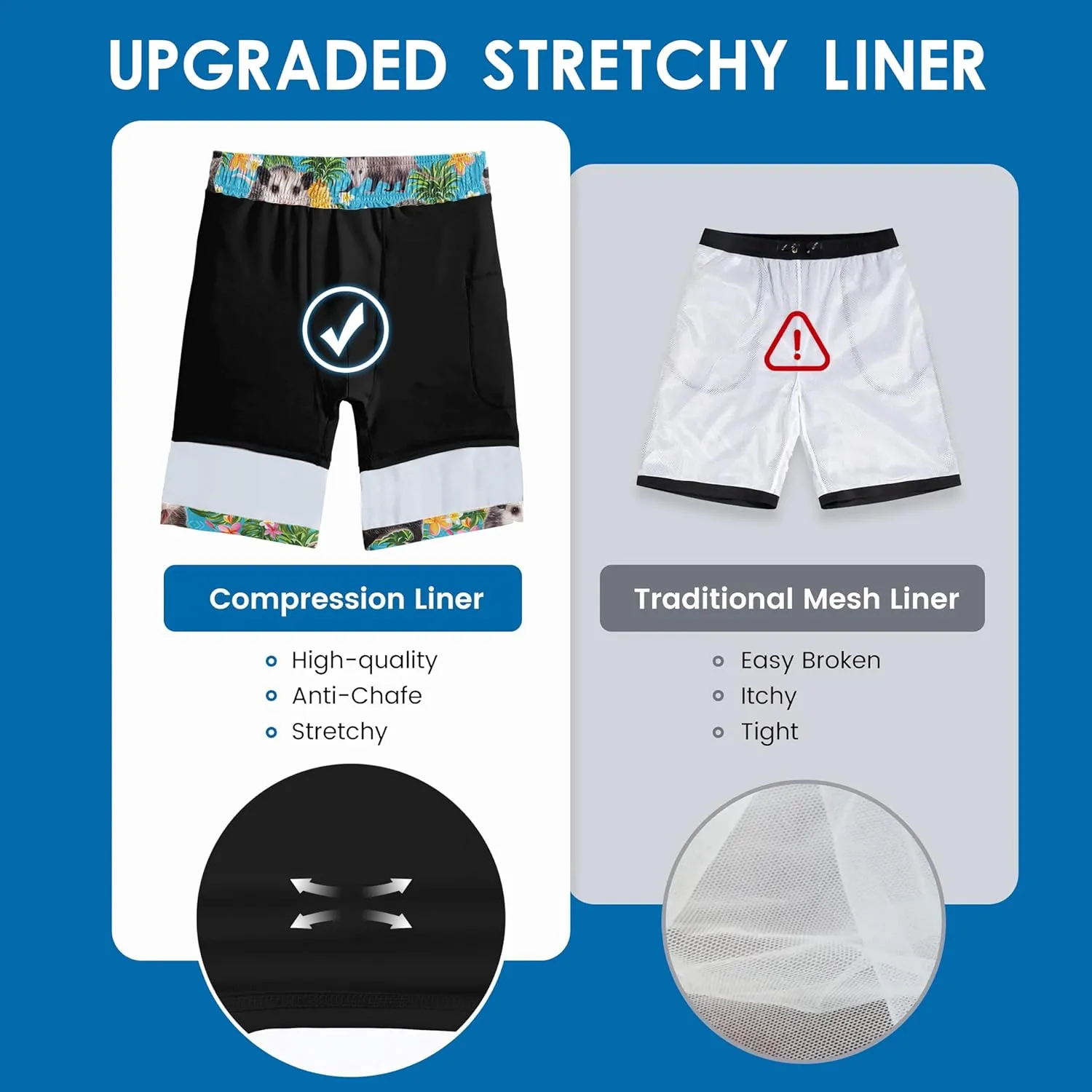 Mens Swim Trunks with Compression Liner 9" Stretch Board Shorts 2 in 1 Quick Dry Swimsuits Bathing Suits