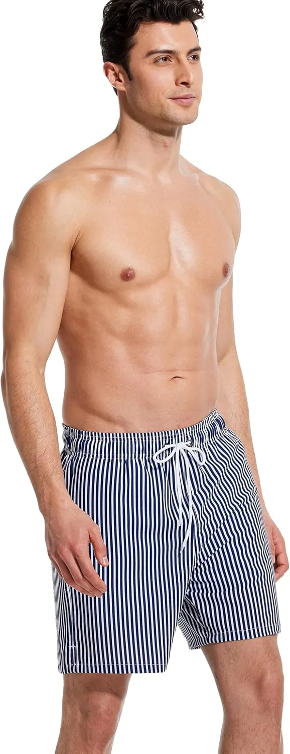 Mens Swim Trunks with Compression Liner Quick Dry Bathing Suit with Zipper Pockets Lightweight Beach Shorts