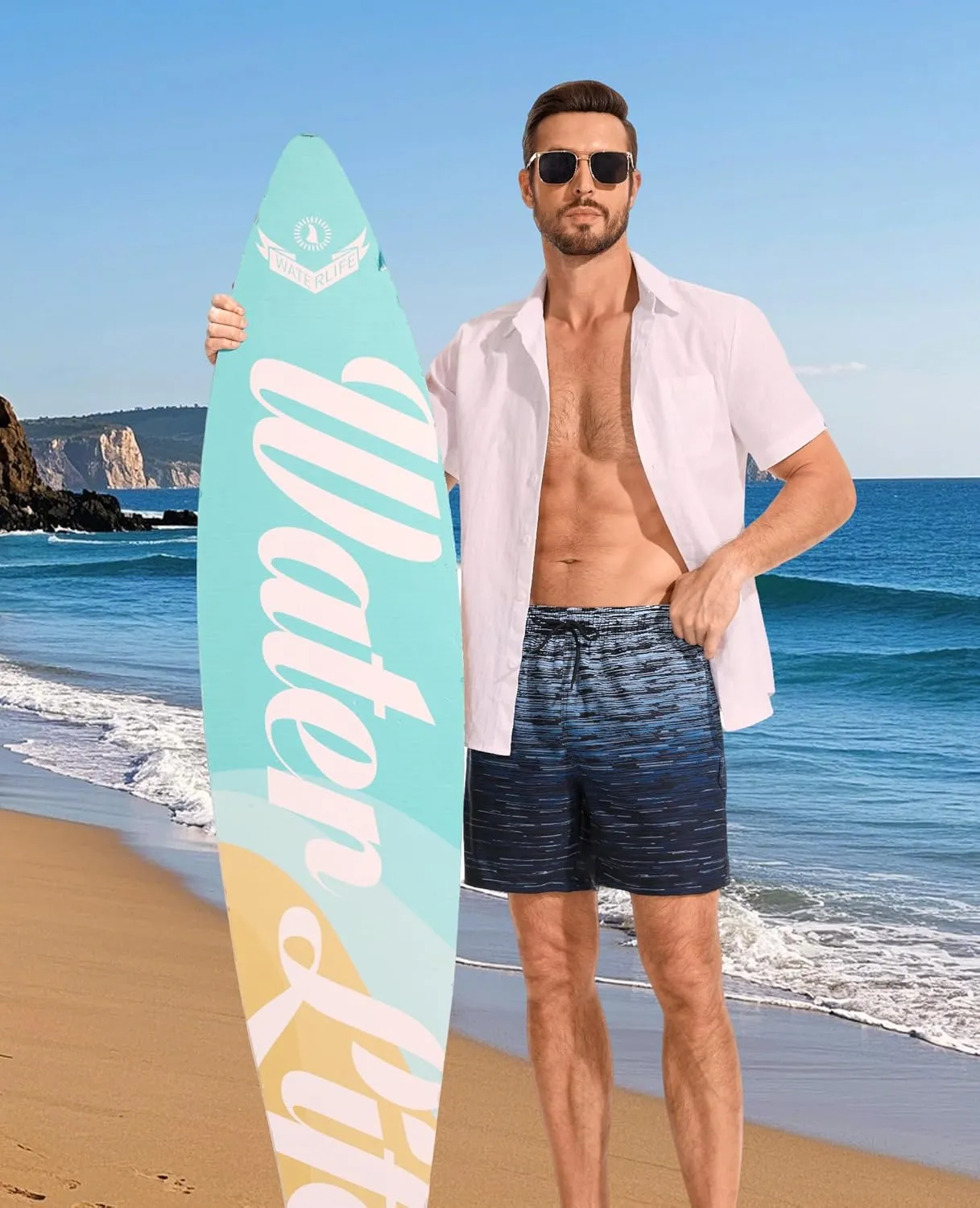 Mens Swim Trunks with Compression Liner Quick Dry Bathing Suit with Zipper Pockets Lightweight Beach Shorts