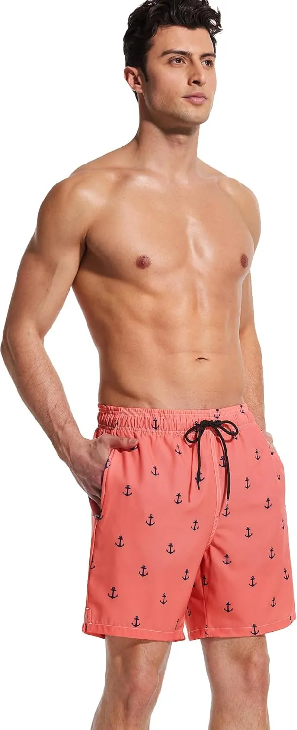 Mens Swim Trunks with Compression Liner Quick Dry Bathing Suit with Zipper Pockets Lightweight Beach Shorts