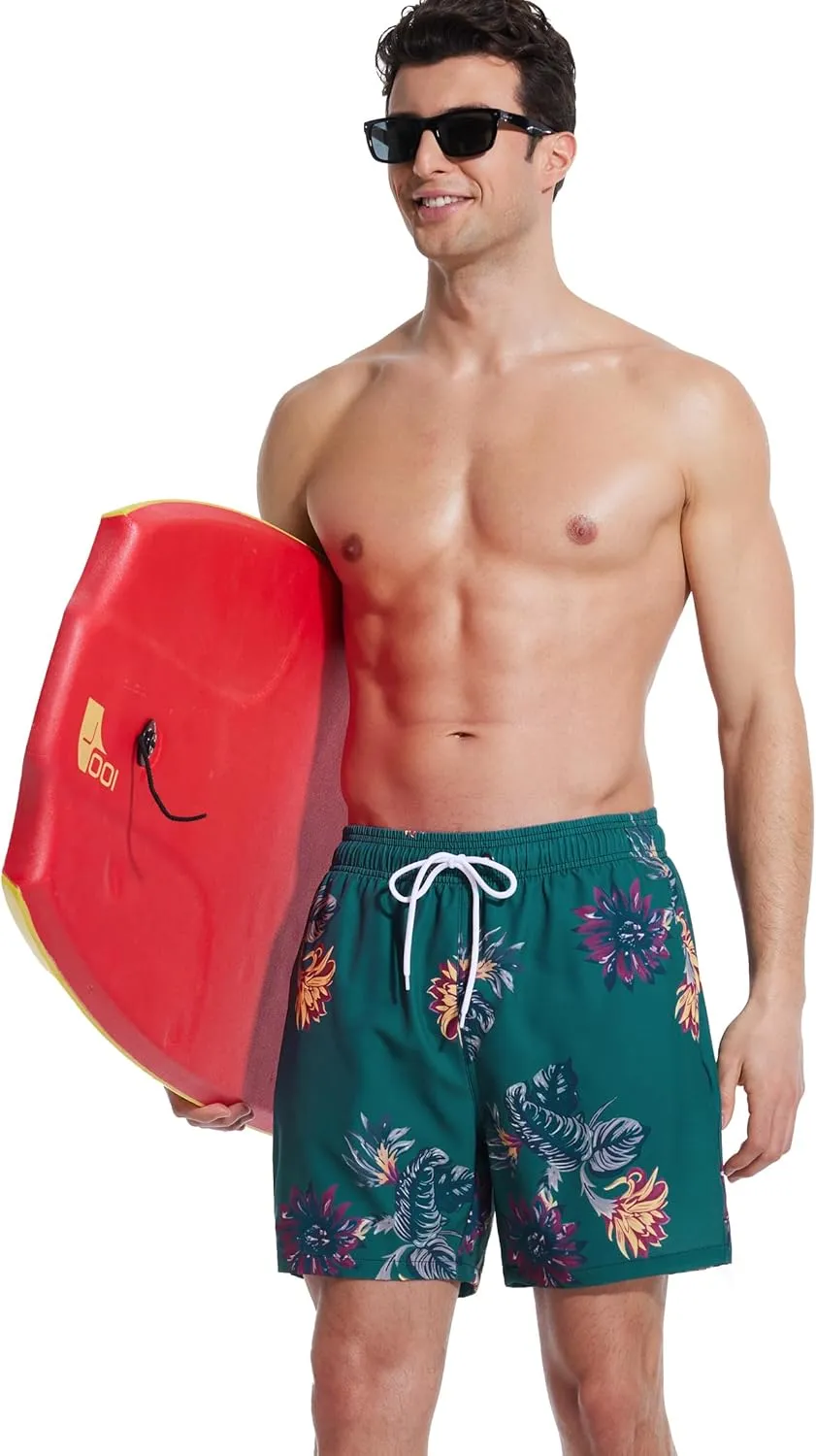 Mens Swim Trunks with Compression Liner Quick Dry Bathing Suit with Zipper Pockets Lightweight Beach Shorts