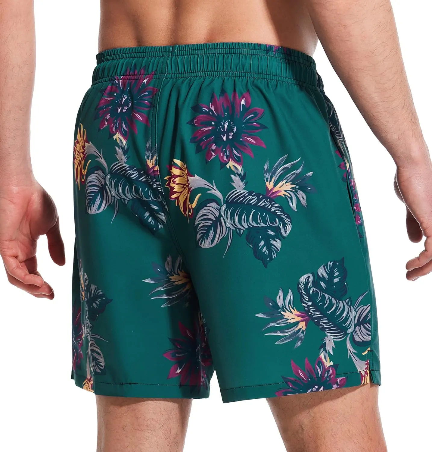 Mens Swim Trunks with Compression Liner Quick Dry Bathing Suit with Zipper Pockets Lightweight Beach Shorts