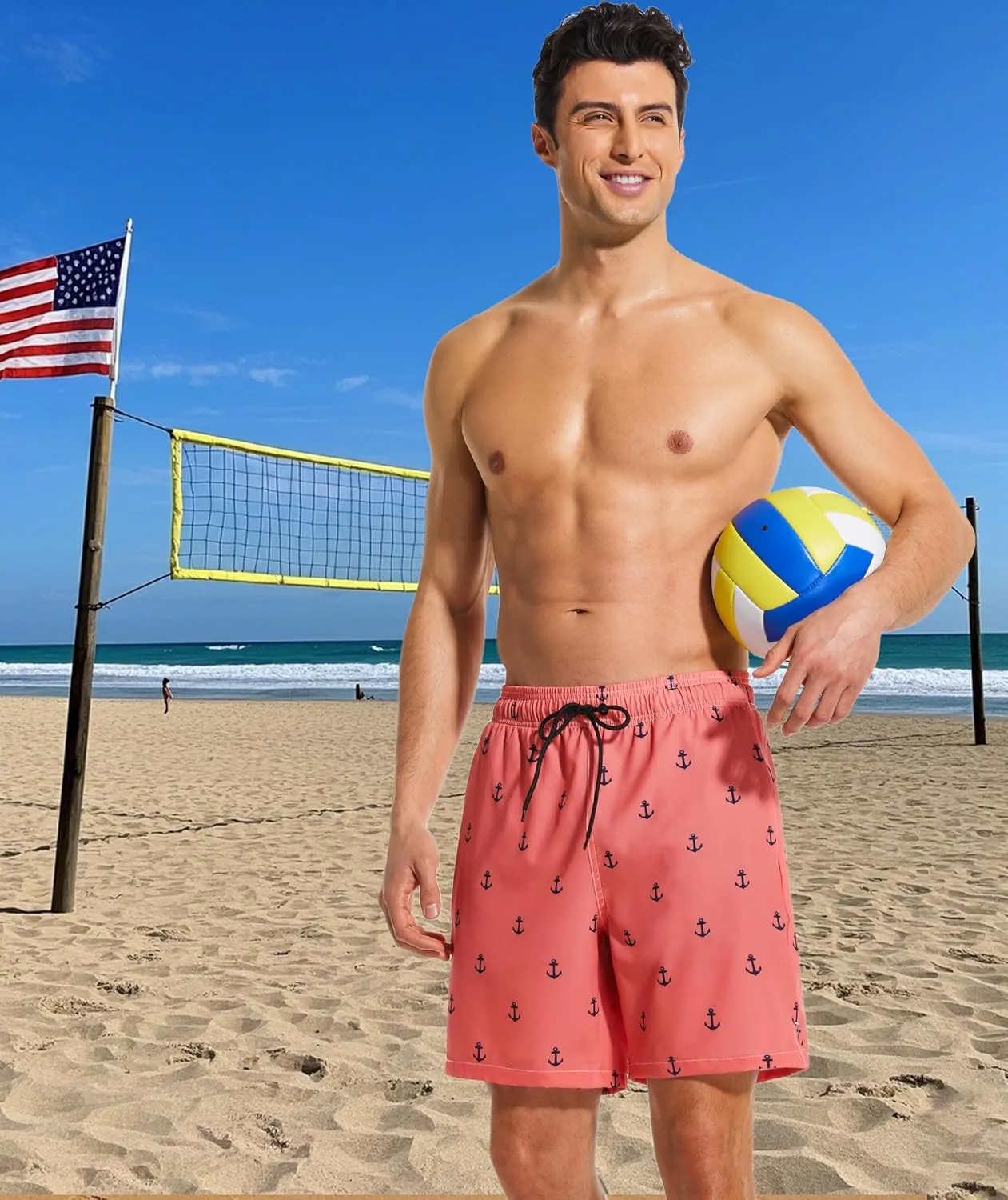 Mens Swim Trunks with Compression Liner Quick Dry Bathing Suit with Zipper Pockets Lightweight Beach Shorts