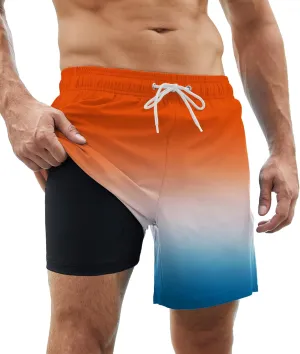 Mens Swim Trunks with Compression Liner Quick Dry Swim Shorts Bathing Suit Swimsear 2 in 1 Beach Board Shorts