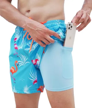 Mens Swim Trunks with Compression Liner Quick Dry Swim Shorts Bathing Suit Swimsear 2 in 1 Beach Board Shorts