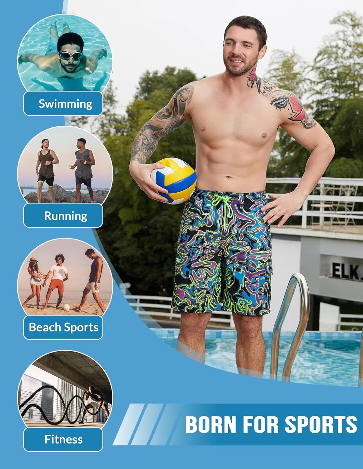 Mens Swim Trunks with Compression Liner Swimming Trunks 9 Inch Bathing Suit Quick Dry Swim Shorts Cargo Shorts