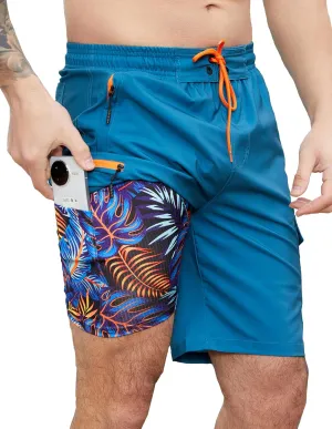 Mens Swim Trunks with Compression Liner Swimming Trunks 9 Inch Bathing Suit Quick Dry Swim Shorts Cargo Shorts