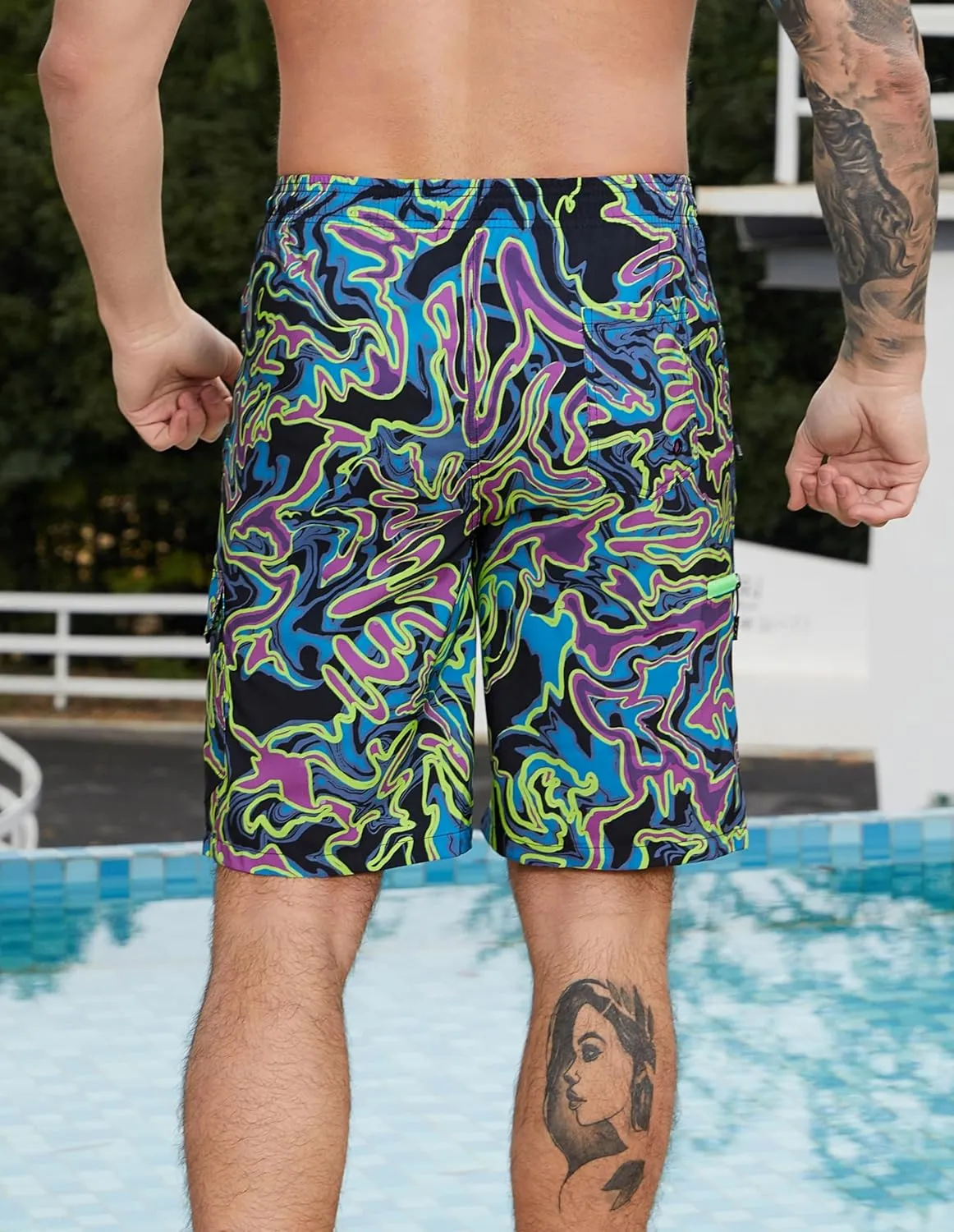 Mens Swim Trunks with Compression Liner Swimming Trunks 9 Inch Bathing Suit Quick Dry Swim Shorts Cargo Shorts