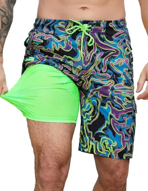 Mens Swim Trunks with Compression Liner Swimming Trunks 9 Inch Bathing Suit Quick Dry Swim Shorts Cargo Shorts