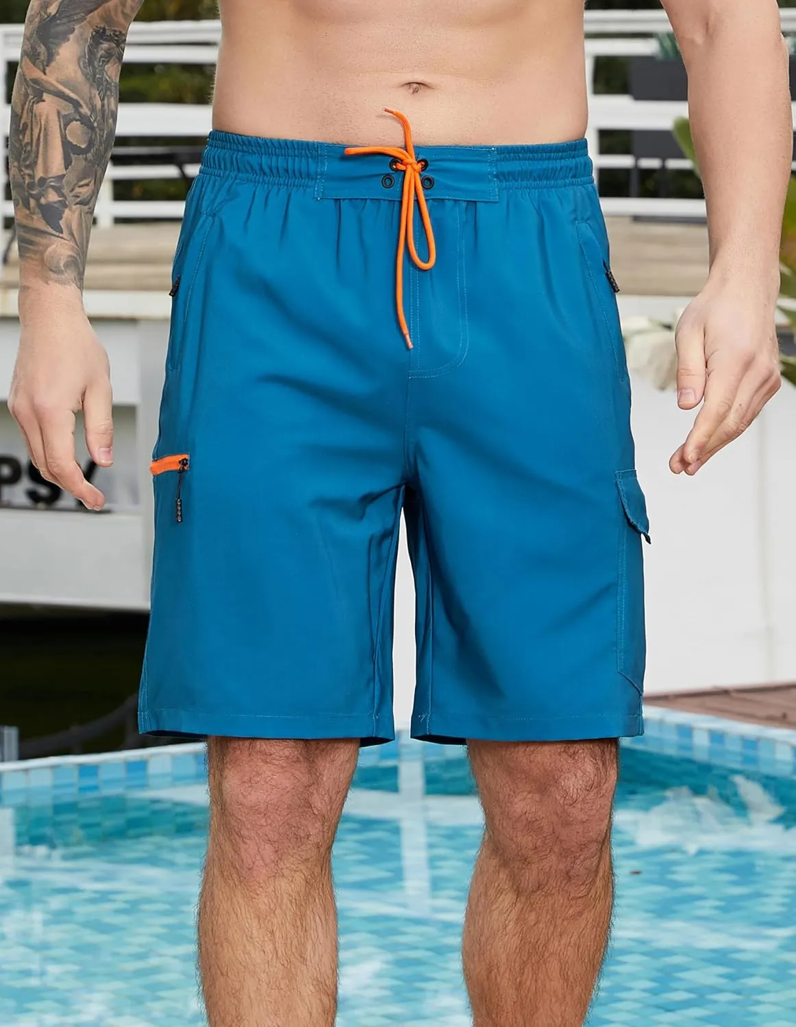 Mens Swim Trunks with Compression Liner Swimming Trunks 9 Inch Bathing Suit Quick Dry Swim Shorts Cargo Shorts