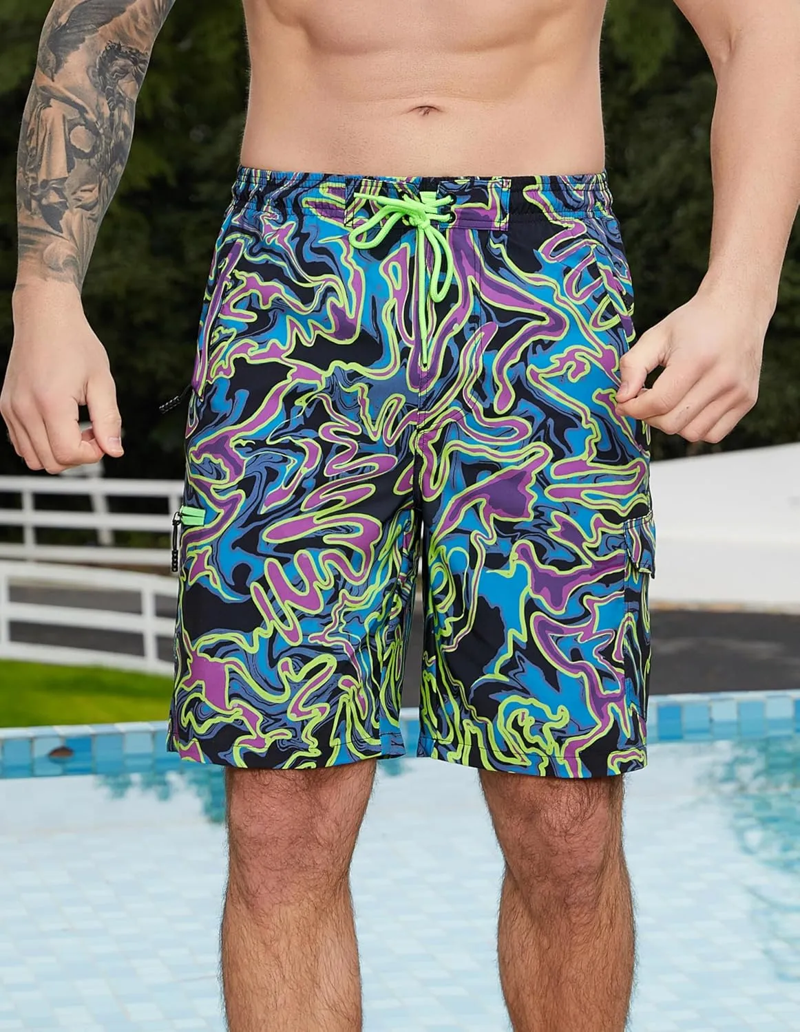 Mens Swim Trunks with Compression Liner Swimming Trunks 9 Inch Bathing Suit Quick Dry Swim Shorts Cargo Shorts