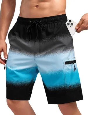 Mens Swim Trunks with Compression Liner Zipper Cargo Pockets Bathing Suit 9 Inch Quick-Dry Swimming Shorts
