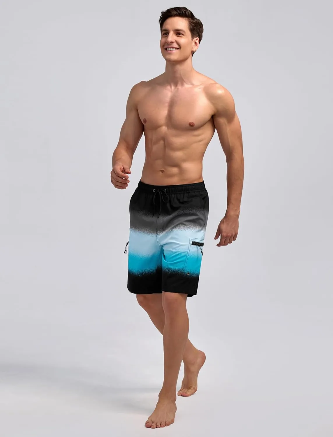 Mens Swim Trunks with Compression Liner Zipper Cargo Pockets Bathing Suit 9 Inch Quick-Dry Swimming Shorts