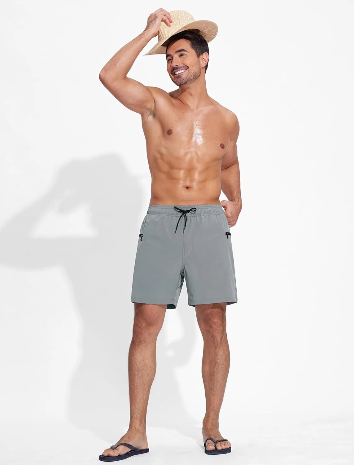 Mens Swim Trunks with Printed Compression Liner Quick Dry Bathing Suits 6" Beach Swimming Shorts with Zipper Pockets