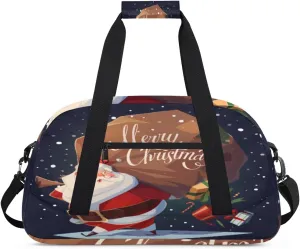 Merry Christmas Gym Duffel Bag for Men Women Cute Santa Claus Sports Tote Bag with Adjustable Shoulder Strap for Dance Gymnastics Traveling Outdoor Camping Overnight Stay