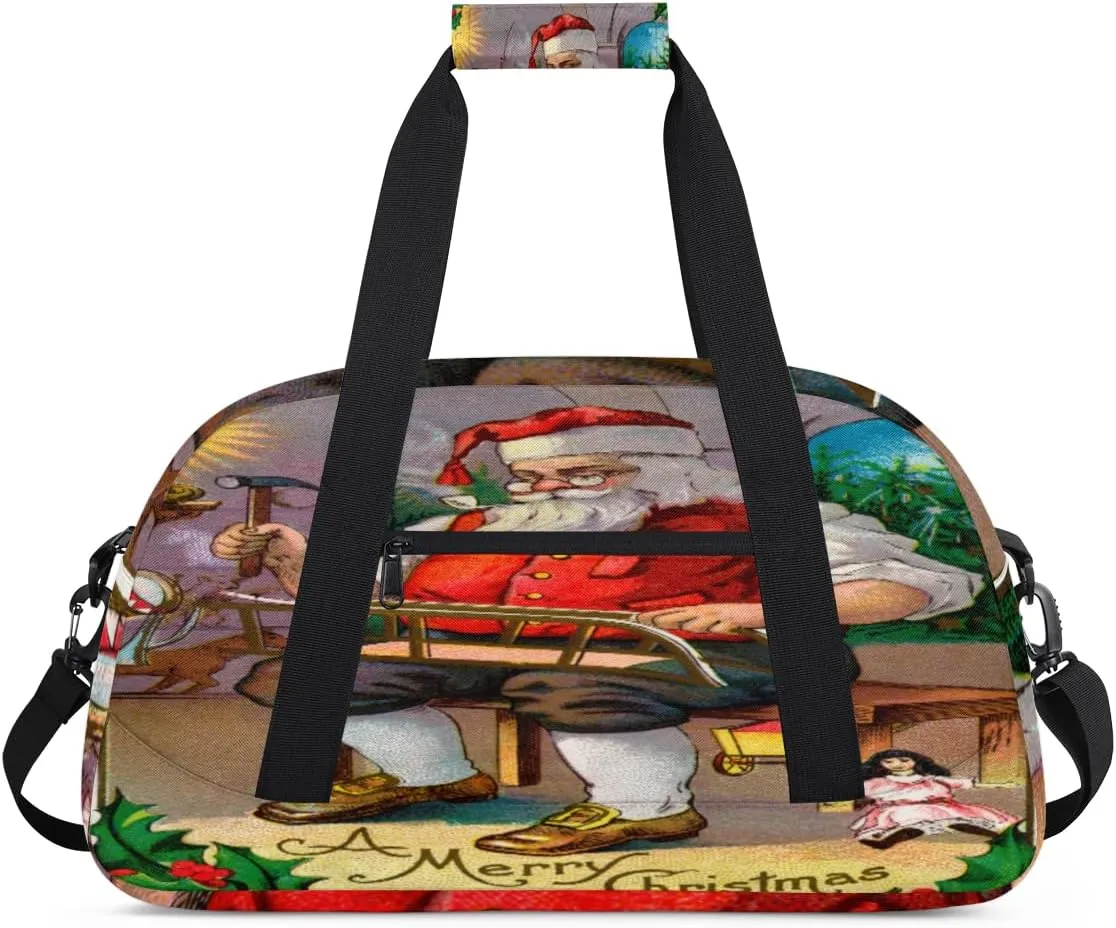 Merry Christmas Gym Duffel Bag for Men Women Santa Claus Sports Tote Bag with Adjustable Shoulder Strap for Dance Gymnastics Traveling Outdoor Camping Overnight Stay