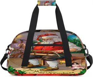 Merry Christmas Gym Duffel Bag for Men Women Santa Claus Sports Tote Bag with Adjustable Shoulder Strap for Dance Gymnastics Traveling Outdoor Camping Overnight Stay