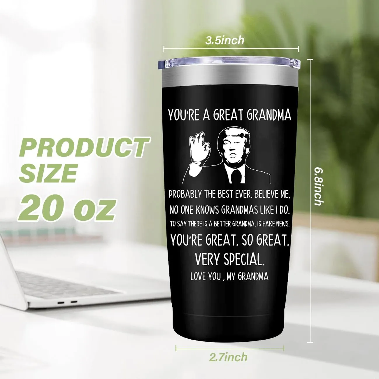 MFGNEH Grandma Gifts,Mothers Day Birthday Gifts for Grandma,Christmas Gift for Grandmas from Granddaughter, Grandson,Grandchildren,Mothers Day Gift,20 oz Black Tumbler