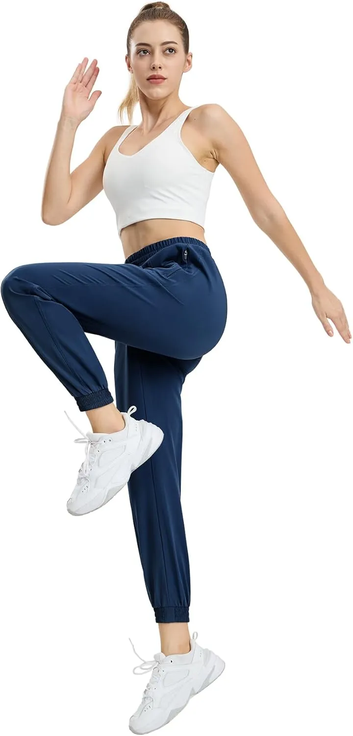 MIER Women's Lightweight Joggers Hiking Pants Quick Dry Athletic Zipper Pockets Running Pant, Water Resistant