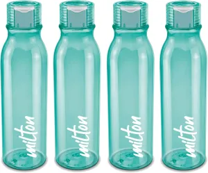 MILTON Name Tag Pet Water Bottle, Set of 4, 1 Litre Each, Green | BPA Free | 100% Leak Proof | Office Bottle | Gym Bottle | Home | Kitchen | Travel Bottle | Hiking | Treking Bottle