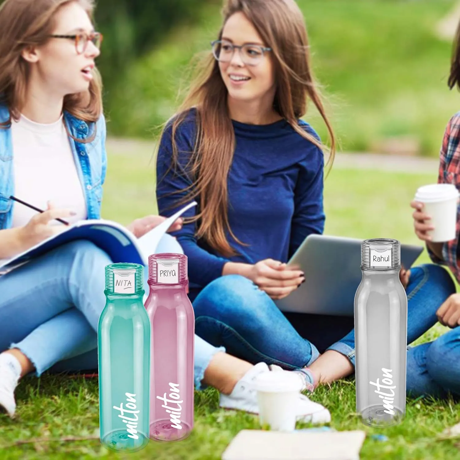 MILTON Name Tag Pet Water Bottle, Set of 4, 1 Litre Each, Green | BPA Free | 100% Leak Proof | Office Bottle | Gym Bottle | Home | Kitchen | Travel Bottle | Hiking | Treking Bottle