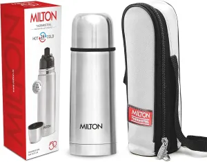 Milton Thermosteel Flip Lid Flask 350, Double Walled Vacuum Insulated Thermos 350 ml | 12 oz | 24 Hours Hot and Cold Water Bottle with Cover, 18/8 Stainless Steel, BPA Free, Leak-Proof | Silver