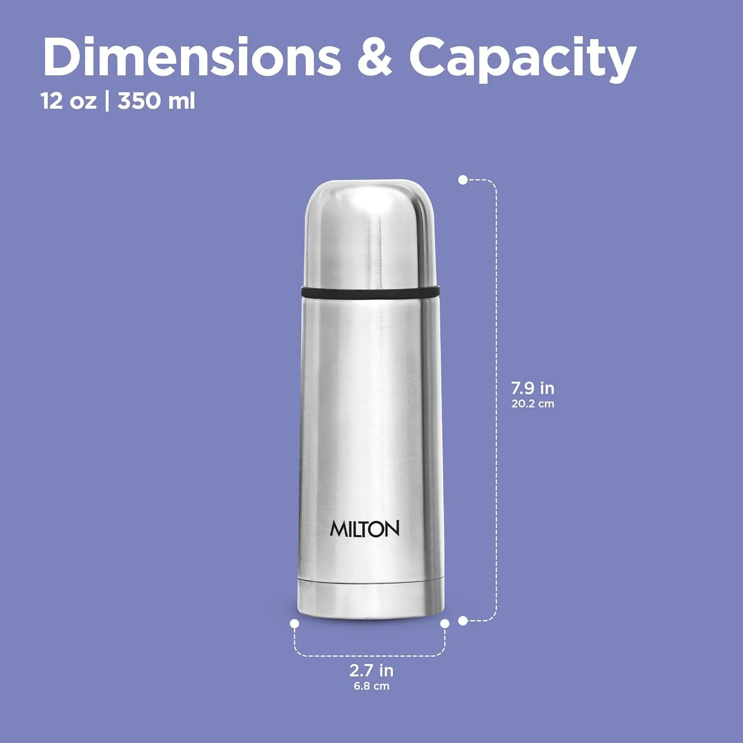 Milton Thermosteel Flip Lid Flask 350, Double Walled Vacuum Insulated Thermos 350 ml | 12 oz | 24 Hours Hot and Cold Water Bottle with Cover, 18/8 Stainless Steel, BPA Free, Leak-Proof | Silver