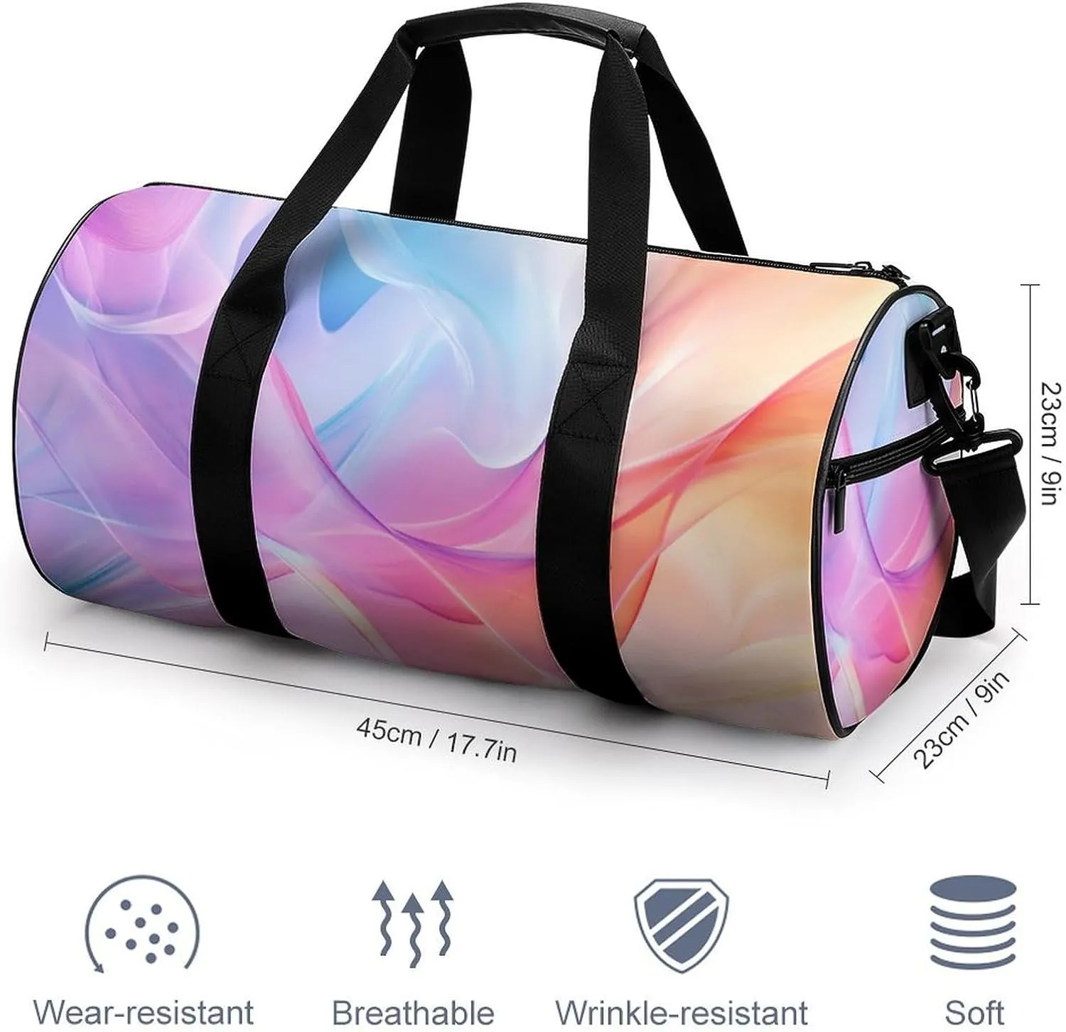 Minimalist Abstract Fluid Travel Gym Bag for Women Men Cylindrical Duffle Bag Sport Workout Bag with Shoulder Strap