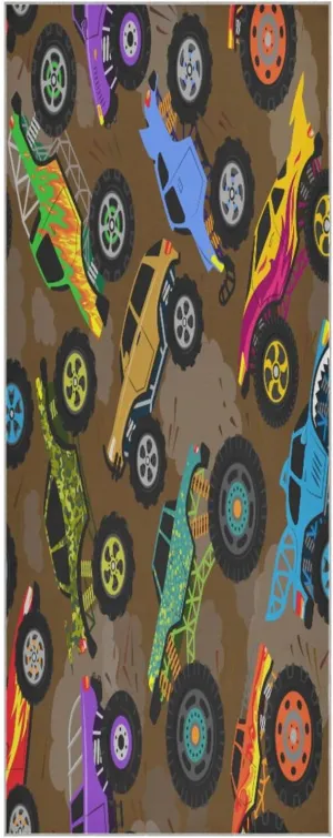 Monster Truck Show Vector Yoga Towel,Hot Yoga Mat Towel with Grip Dots Sweat Absorbent Non-Slip for Hot Yoga, 24" x72",Soft Yoga Blankets with Travel Bag,Pilates and Workout