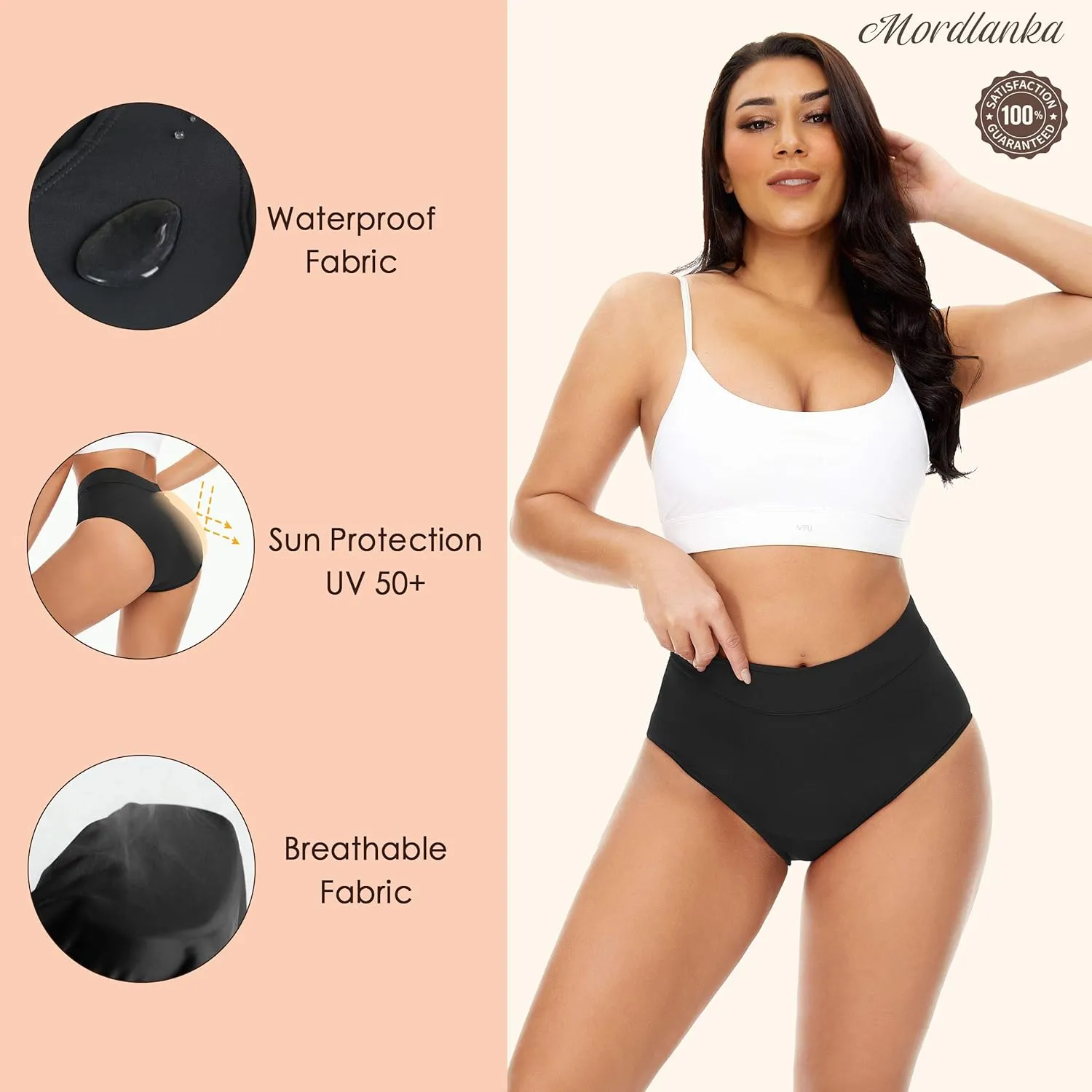 Mordlanka Period Swimwear High Waisted Menstrual Leakproof Swim Bottoms for Women Teens