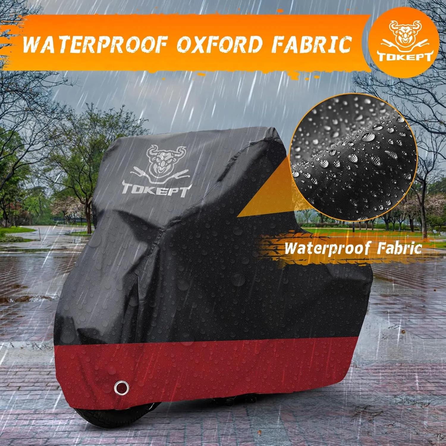Motorcycle Cover Waterproof Outdoor, Motorbike Scooter Covers with Lock-Holes, Storage Bag Compatible with Harley Davidson Kawasaki Yamaha Honda (Up to 104”)
